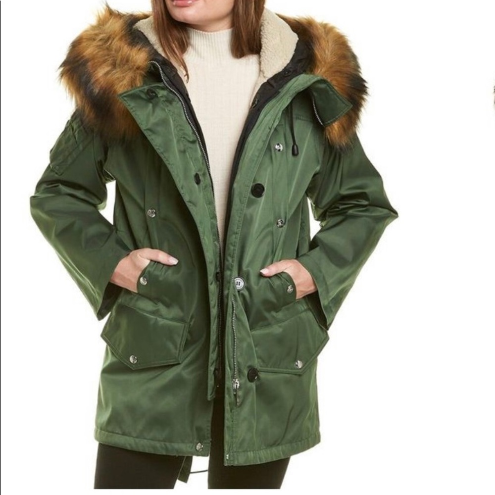 Burberry Women's Green Faux Fur & Cotton Coat